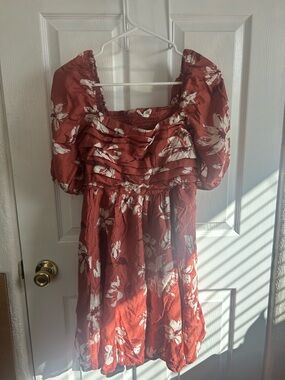 Blu Pepper Rust and White Floral Smocked Top Dress